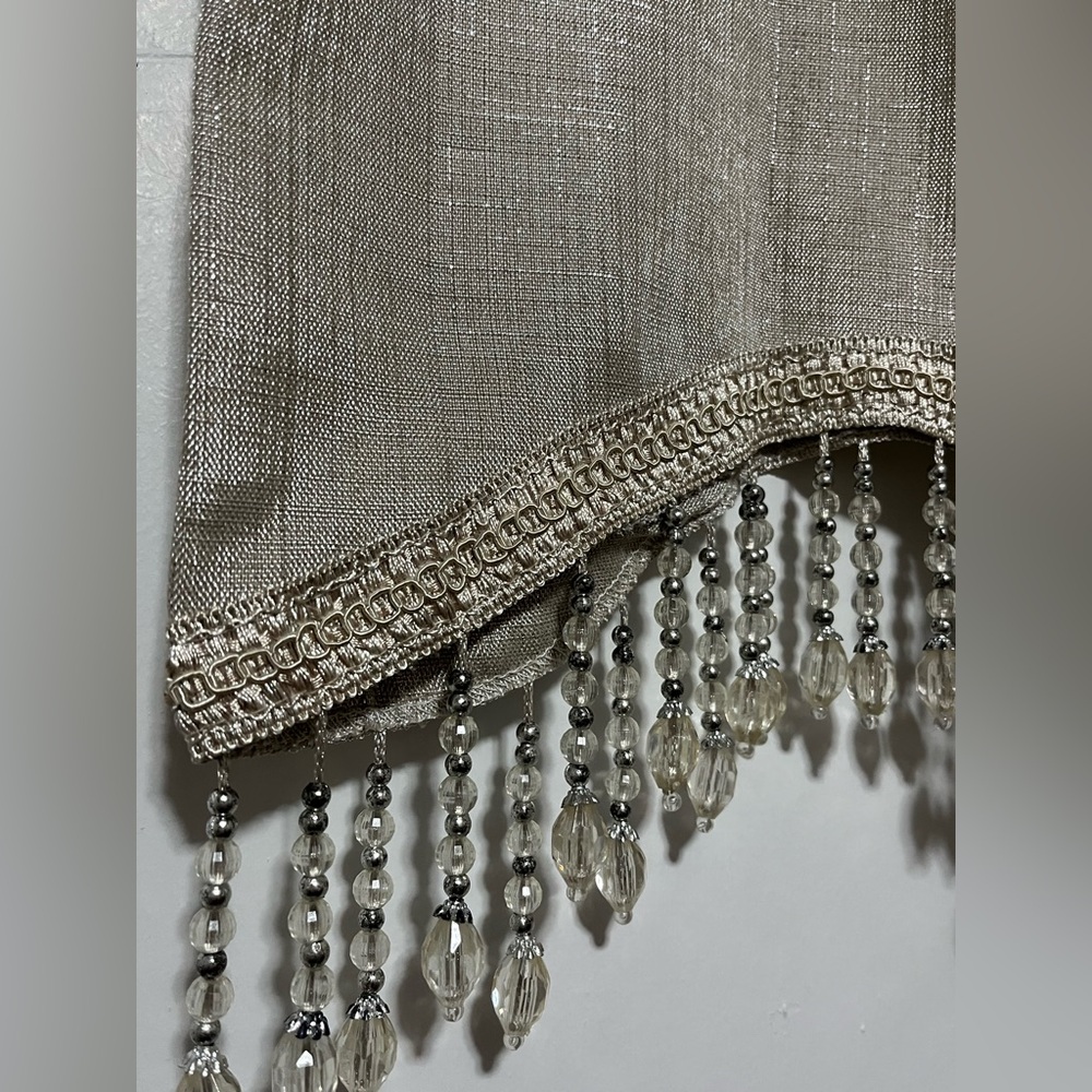 Sophisticated Gray Beaded Curtain Valance